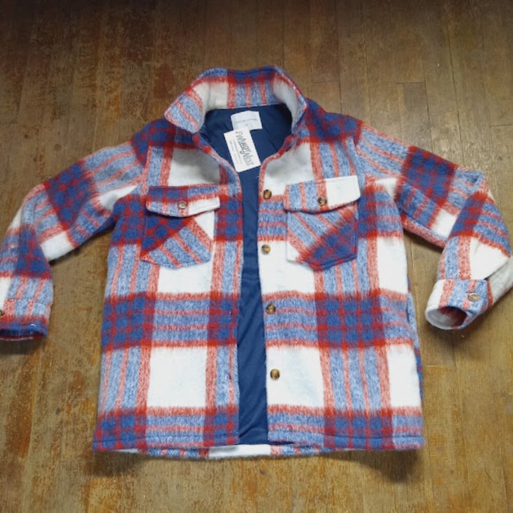 Small button down wool blend plaid shacket front … - image 1